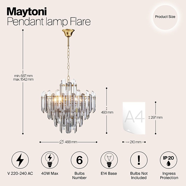Подвесная люстра Maytoni Flare DIA200PL-06G изображение 2 Подвесная люстра Maytoni Flare DIA200PL-06G Фото № 2