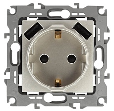 Розетка ЭРА Intro Solo Schuko P+E 16A 250V со шторками 2хUSB шампань 12-4109-04 Б0047843