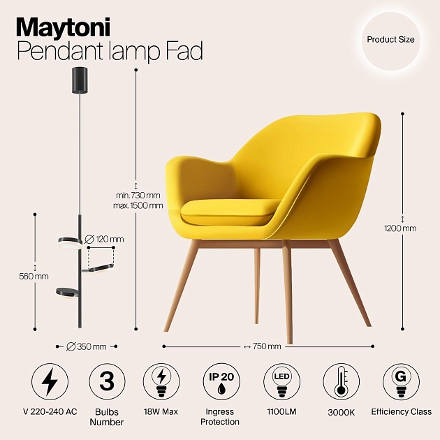 Подвесная светодиодная люстра Maytoni Fad MOD070PL-L18B3K Фото № 2
