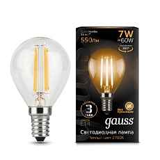 Лампа светодиодная филаментная Gauss E14 7W 2700К прозрачная 105801107 3