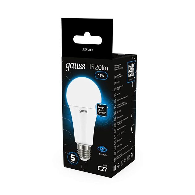 Лампа светодиодная Gauss E27 16W 6500K матовая 102502316 Фото № 4