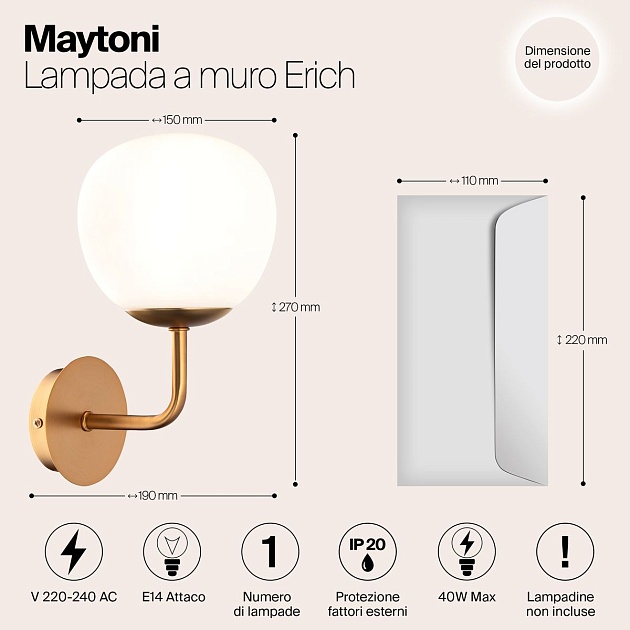 Бра Maytoni Erich MOD221-WL-01-G изображение 2 Бра Maytoni Erich MOD221-WL-01-G Фото № 2