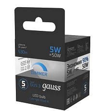 Лампа cветодиодная диммируемая Gauss GU5,3 5W 6500K прозрачная 101505305-D 3
