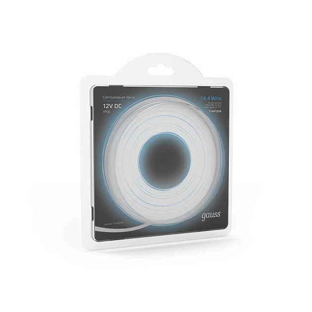Светодиодная влагозащищенная лента Gauss 14,4W/m 60LED/m 5050SMD холодный белый 5M 311000314 Фото № 2