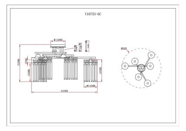 Потолочная люстра Moderli Everly V10753-6C Фото № 2