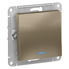 Выключатель одноклавишный Systeme Electric AtlasDesign 10A 250V с подсветкой шампань ATN000513