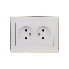 Розетка 2-ая без зазем. Lezard Rain белая с бок. вст. золото 703-0226-128