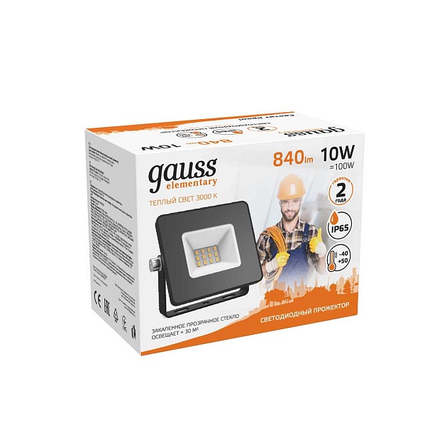 Прожектор светодиодный Gauss Elementary 10W 3000К 613527110 Фото № 5