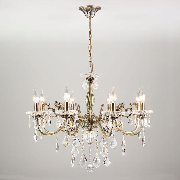 Подвесная люстра Eurosvet 3281/8 античная бронза/прозрачный хрусталь Strotskis Фото № 1