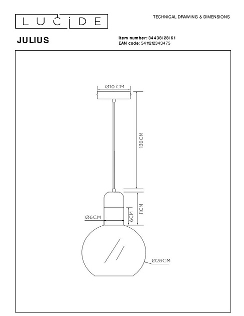 Подвесной светильник Lucide Julius 34438/28/61 Фото № 2
