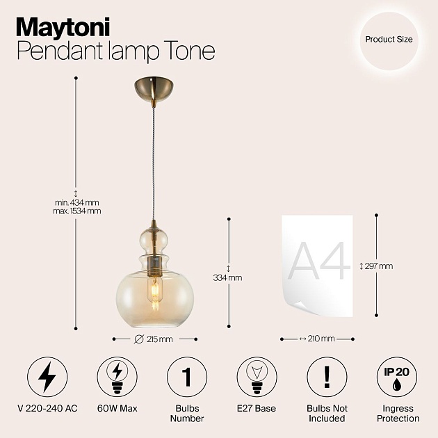 Подвесной светильник Maytoni Tone P003PL-01BZ Фото № 2