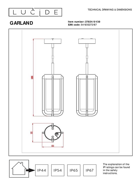Уличный подвесной светильник Lucide Garland 27824/01/30 Фото № 2