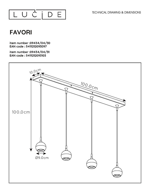 Подвесной светильник Lucide Favori 09434/04/31 изображение 2 Подвесной светильник Lucide Favori 09434/04/31 Фото № 2