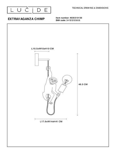 Бра Lucide Extravaganza Chimp 10202/01/30 изображение 2 Бра Lucide Extravaganza Chimp 10202/01/30 Фото № 2
