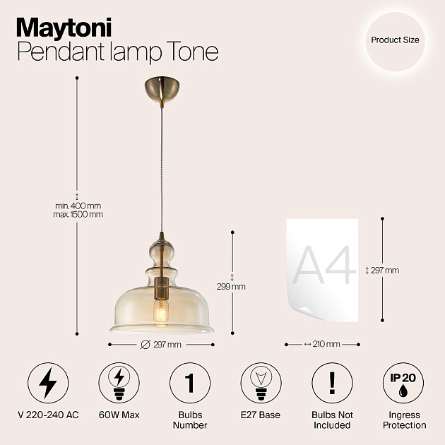 Подвесной светильник Maytoni Tone P001PL-01BZ Фото № 2