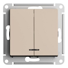 Выключатель двухклавишный Systeme Electric AtlasDesign 10A 250V с подсветкой песочный ATN001253 1
