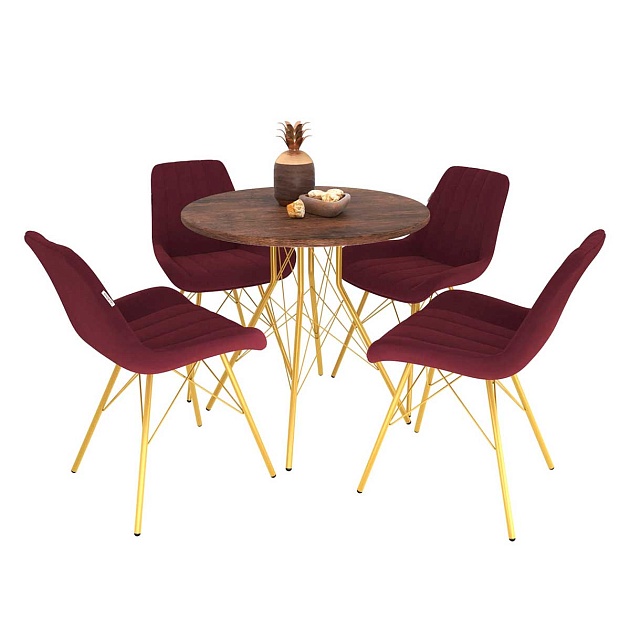 Обеденная группа Sheffilton SHT-DS147 рубиновое вино/палисандр/золото 8765042501 Фото № 1