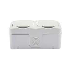 Блок горизонтальный 2 розетки Mini OG IP54 с заземлением, о/у, белый KRANZ KR-78-0606 1