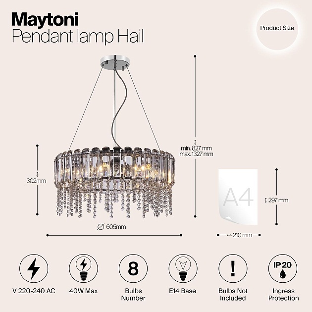 Подвесная люстра Maytoni Hail MOD097PL-08CH изображение 2 Подвесная люстра Maytoni Hail MOD097PL-08CH Фото № 2
