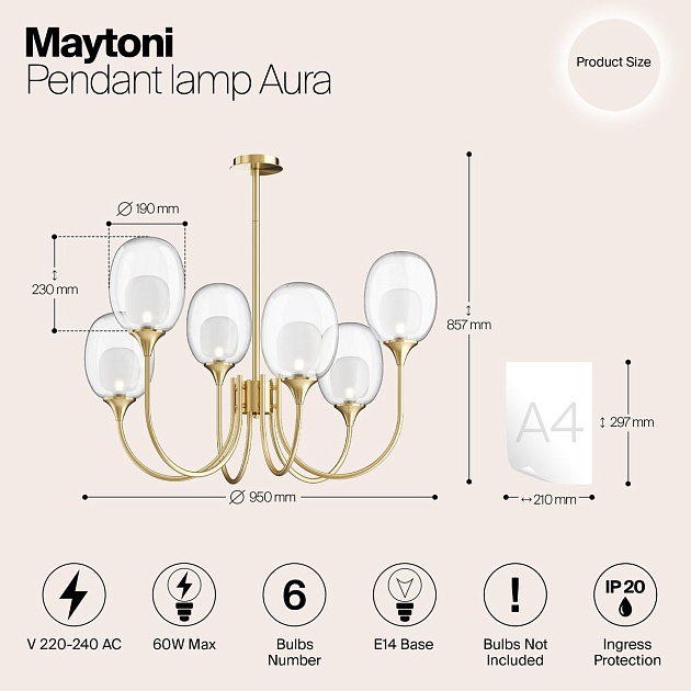 Подвесная люстра Maytoni Aura MOD016PL-06BS Фото № 2