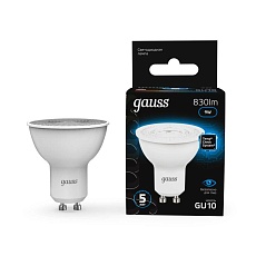 Лампа светодиодная Gauss GU10 9W 6500K матовая 101506309 1