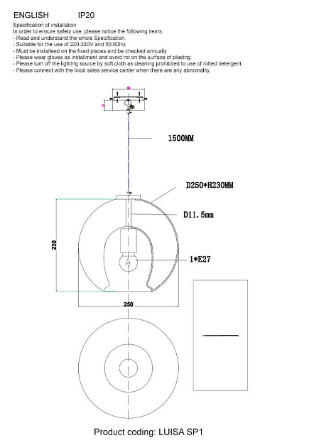 Подвесной светильник Crystal Lux Luisa SP1 Brass/Transparent Фото № 3