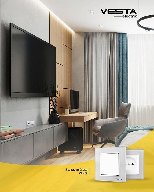 Выключатель одноклавишный Vesta-Electric Exclusive White белый FVK050104BEL Фото № 6