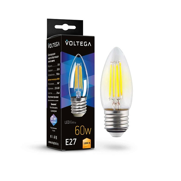 Лампа светодиодная Voltega E27 6W 3000K прозрачная 7208 изображение 1 Лампа светодиодная Voltega E27 6W 3000K прозрачная 7208 Фото № 1