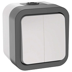 TORS Выключатель двухклавишный 10А IP55 TS205 серо-белый IEK TS-V20-0-10-55-K41