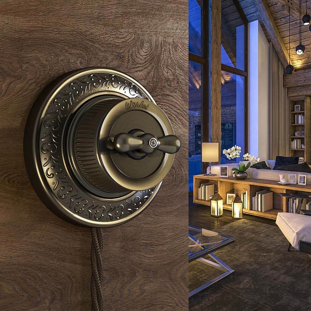 Переключатель-выключатель одноклавишный Werkel бронзовый Ретро W5712012 4690389166617 Фото № 5