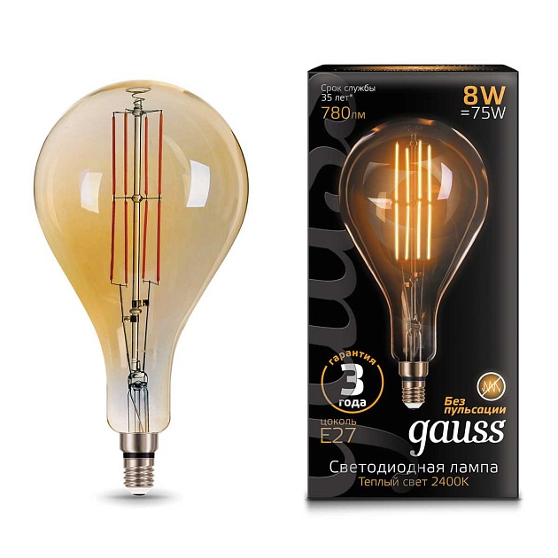 Лампа светодиодная филаментная Gauss E27 8W 2400K золотая 149802008 Фото № 5