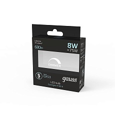 Лампа светодиодная диммируемая Gauss GX53 8W 4100K матовая 108408208-D 1