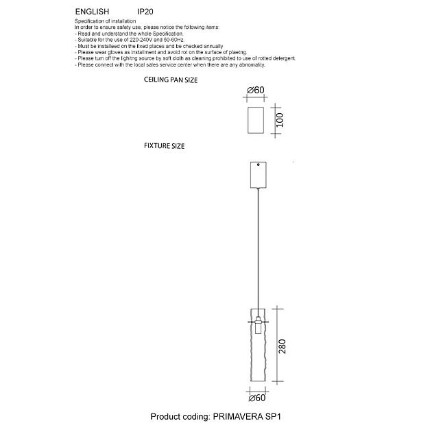 Подвесной светильник Crystal Lux Primavera SP1 Chrome Фото № 2