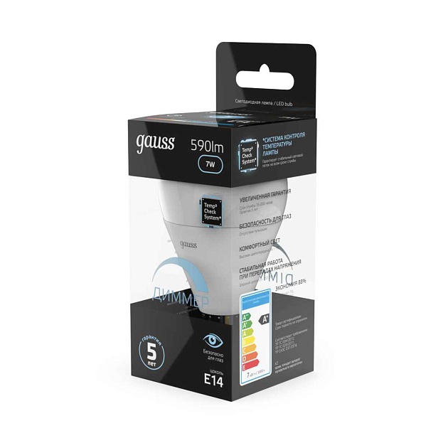 Лампа светодиодная Gauss E14 6.5W 4100K матовая 105101207 Фото № 4