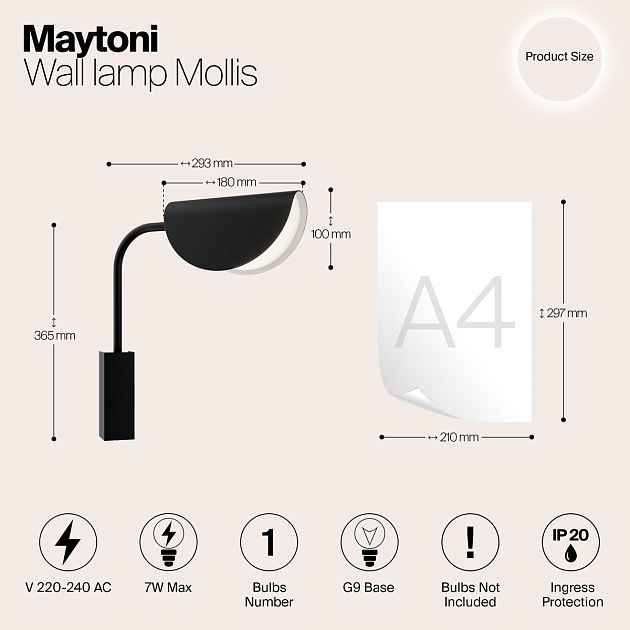 Бра Maytoni Mollis MOD126WL-01B изображение 9 Бра Maytoni Mollis MOD126WL-01B Фото № 9