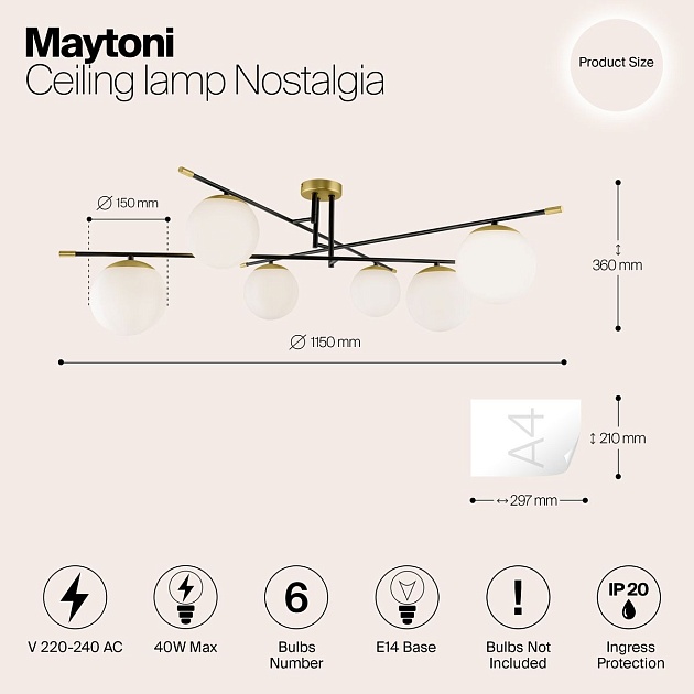 Потолочная люстра Maytoni Nostalgia MOD048CL-06G изображение 2 Потолочная люстра Maytoni Nostalgia MOD048CL-06G Фото № 2