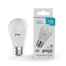 Лампа светодиодная Gauss Basic Шар E27 13W 4000K матовая 10502232 2