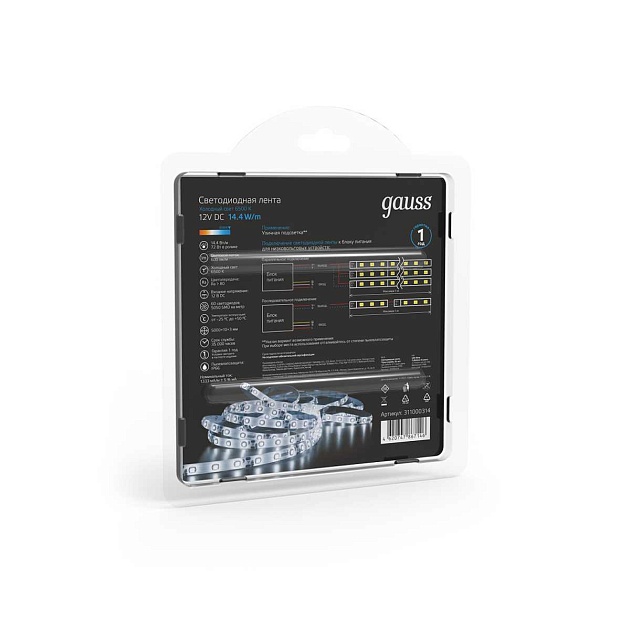 Светодиодная влагозащищенная лента Gauss 14,4W/m 60LED/m 5050SMD холодный белый 5M 311000314 Фото № 6
