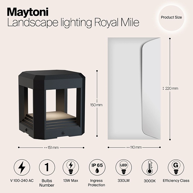 Ландшафтный светодиодный светильник Maytoni Royal Mile O019FL-L13GR3K изображение 2 Ландшафтный светодиодный светильник Maytoni Royal Mile O019FL-L13GR3K Фото № 2